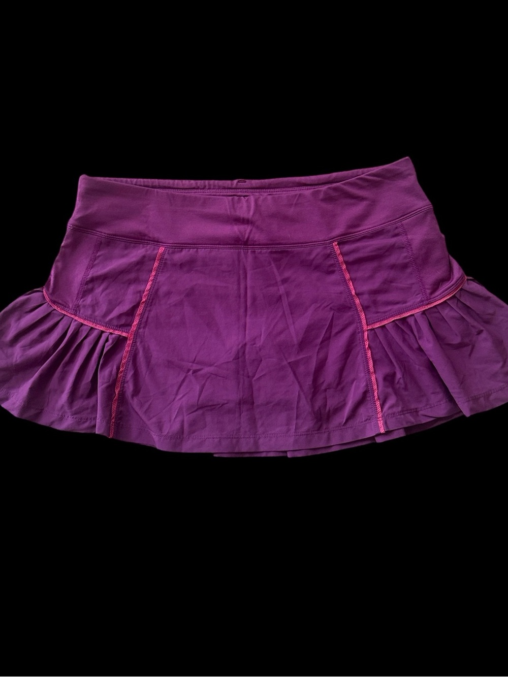 Lucy Purple Ruffle Athletic Mini Skirt with Pink Stitching
